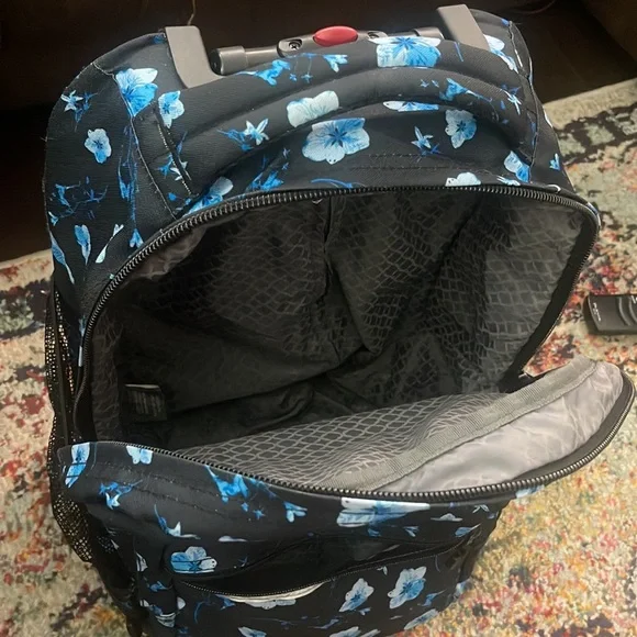 Floral rolling backpack